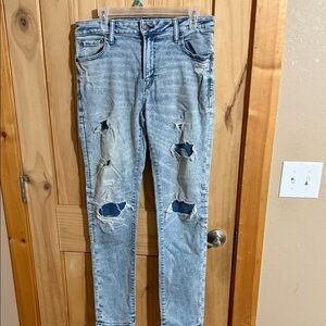 American Eagle Outfitters Light Blue Distressed Men's Athletic Skinny Jeans